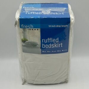 Fresh‎ Ideas White Ruffled Bed Skirt 14 Inch Drop Length Queen Size NEW